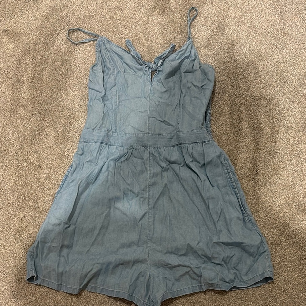 Aerie Blue Romper with Flared Silhouette and Sweetheart Neckline
